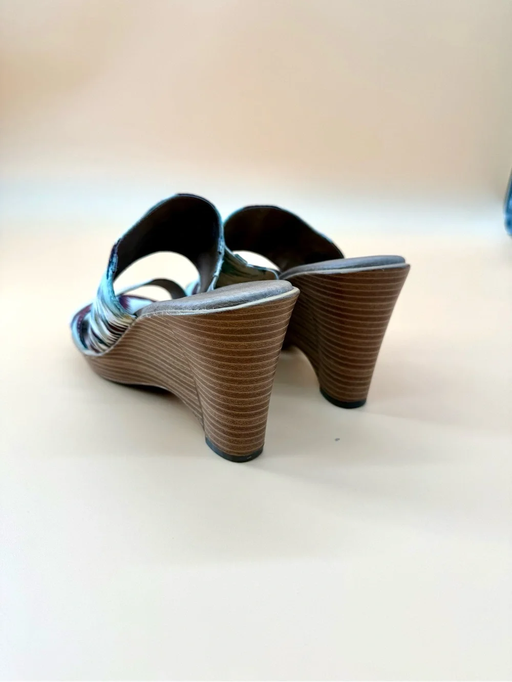 Umberto Raffini Aztec Print Slide Wedge Sandals - Teal & Burgundy